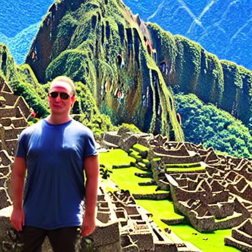 Prompt: Shrek at machu picchu