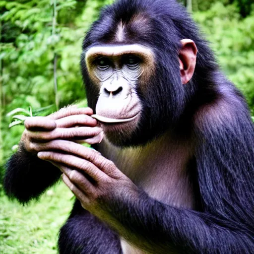 Prompt: realistic ape smoking a cigar