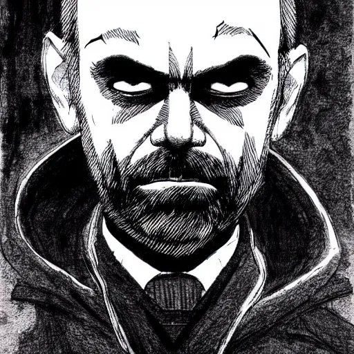 Image similar to Ben Bernanke looking sinister, by Tsutomu Nihei, highly detailed