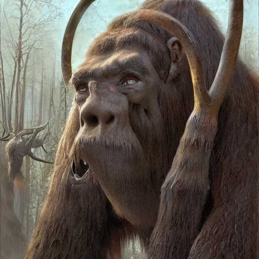 Image similar to vladimir putin, is prehistoric cave man, vladimir putin unga bunga mammoth hunting, macabre, by donato giancola and greg rutkowski and wayne barlow and zdzisław beksinski, realistic face, digital art