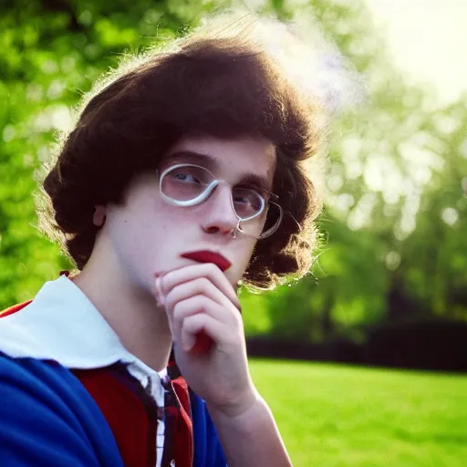 Prompt: teenage Benjamin Franklin smoking behind his school in 1995, XF IQ4, 150MP, 50mm, F1.4, ISO 200, 1/160s, natural light, Adobe Photoshop, Adobe Lightroom, photolab, Affinity Photo, PhotoDirector 365