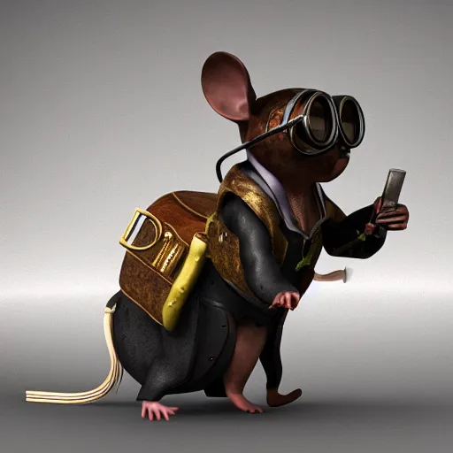 Image similar to a rat with steampunk googles, with Vray