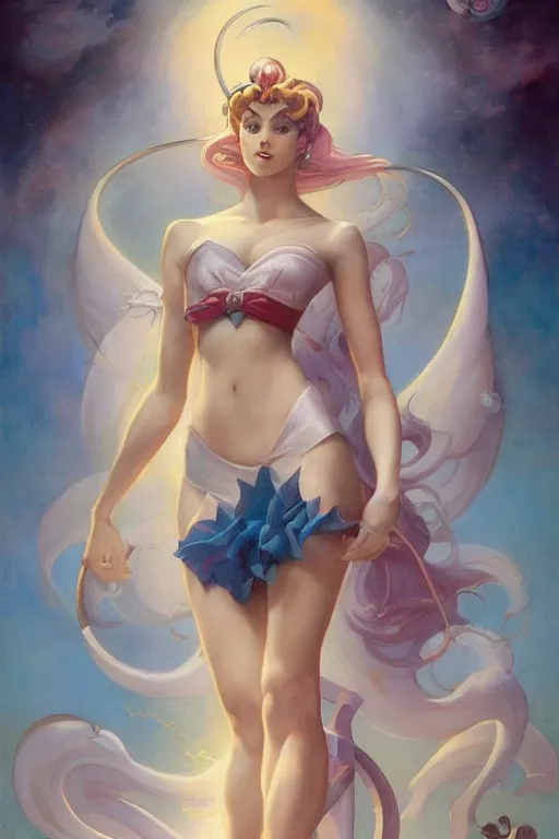 Image similar to Sailor Moon by Peter Mohrbacher in the style of Gaston Bussière, Art Nouveau