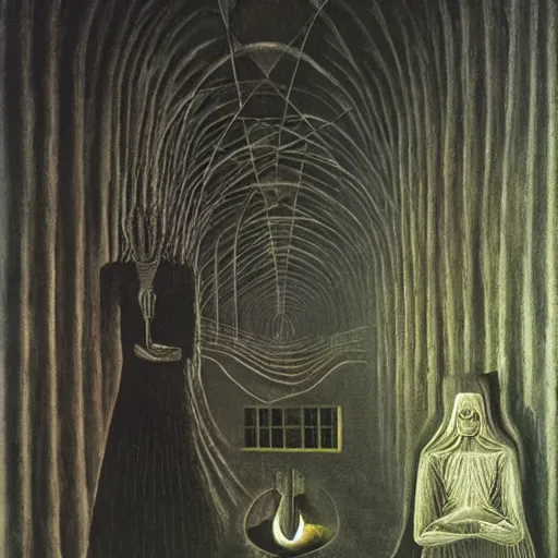 Image similar to A long night coding by Remedios Varo, highly detailed