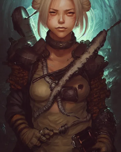 Prompt: Dorohedoro :: Nikaido, pretty, beautiful, DnD character art portrait, matte fantasy painting, DeviantArt Artstation, by Jason Felix by Steve Argyle by Tyler Jacobson by Peter Mohrbacher by Q Hayashida, cinematic lighting