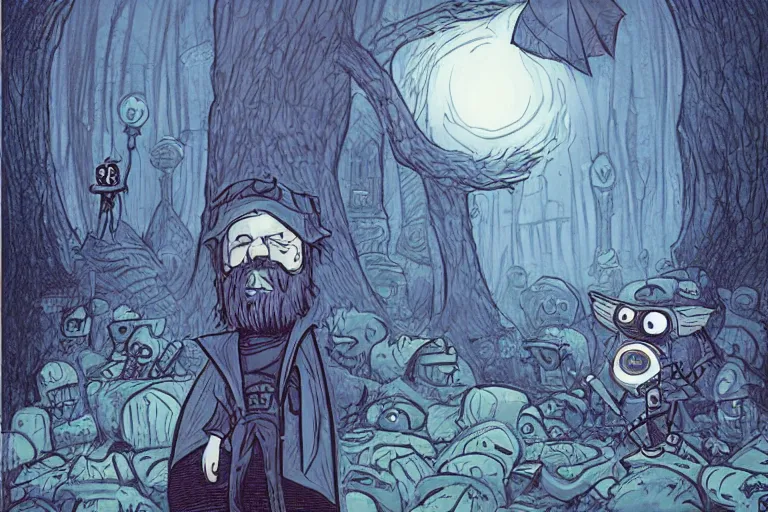 Image similar to a wizard cultist standing in the distance by skottie young,