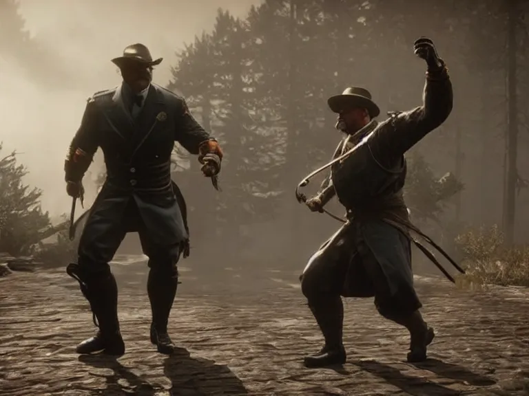 Prompt: Teddy Roosevelt in Mortal Kombat 11, PS5, 5k, in-game cinematic, official media