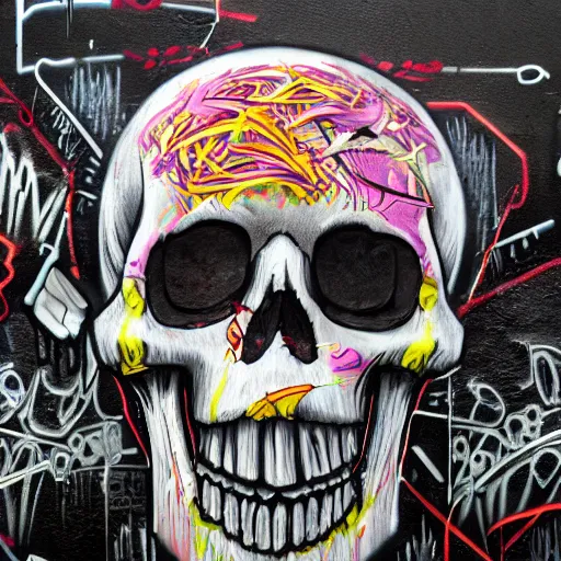 Prompt: graffiti skull, 8k, highly detailed, behance