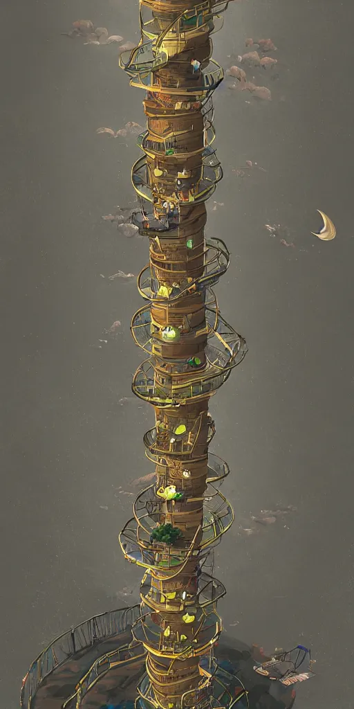 Image similar to concept art of a never - ending tower spiralling into the air