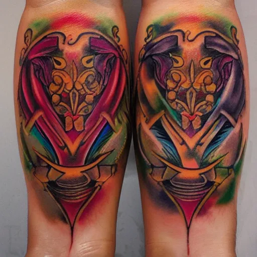 Image similar to aesthetic tattoo design of a pair of twin flames by ed hardy