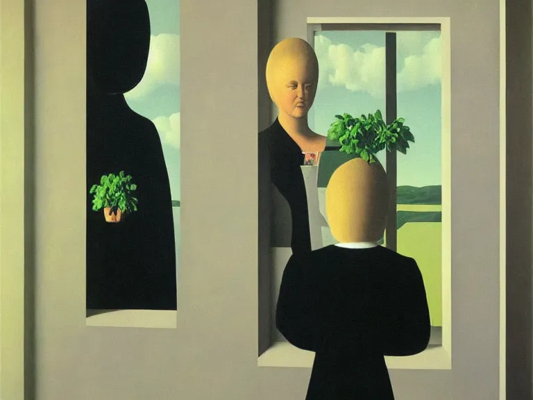 Prompt: mother, painting by rene magritte, high detail, high resolution