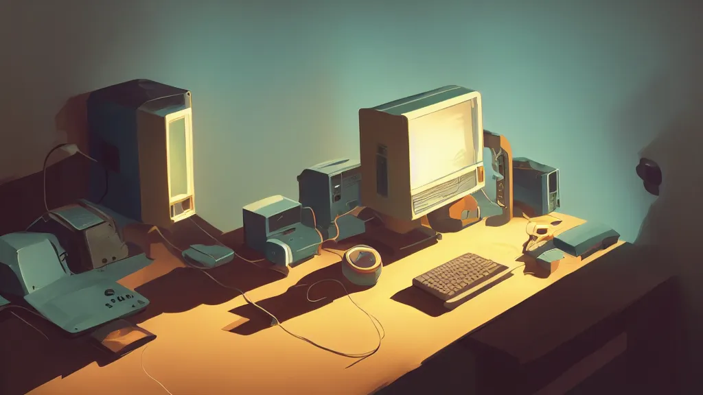 Image similar to stylized minimalist retro computer, loftis, cory behance hd by jesper ejsing, by rhads, makoto shinkai and lois van baarle, ilya kuvshinov, rossdraws global illumination