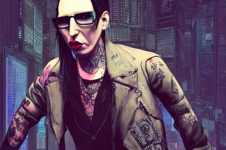 Prompt: portrait isometric drawing, Marilyn Manson as GTA character, cyberpunk, intricate, epic lighting, cinematic composition, hyper realistic, 8k resolution, unreal engine 5, by Artgerm, tooth wu, dan mumford, beeple, wlop, rossdraws, James Jean, Andrei Riabovitchev, Marc Simonetti, yoshitaka Amano, Artstation