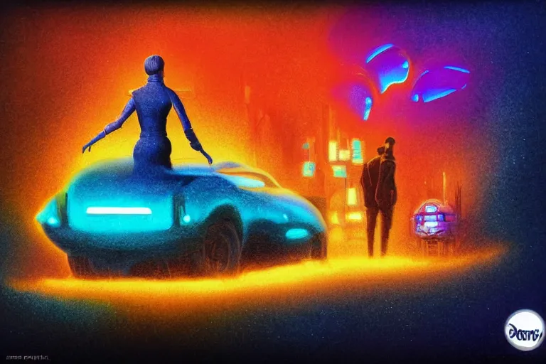 Image similar to disney pixar, in the style of johan grenier and john picacio and alan m. clark, trending on artstation, bioluminescence tilt - shift blade runner 2 0 4 9, crayon art, futuresynth, splash art, post - minimalism