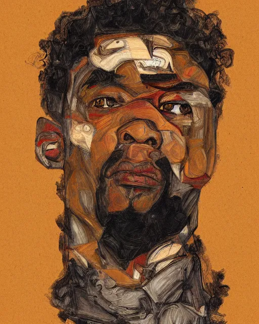 Image similar to portrait of mr. t - rex egon schiele in the style of greg rutkowski