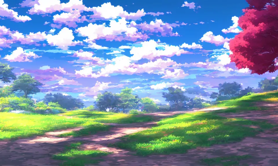 Image similar to a beautiful landscape, anime style