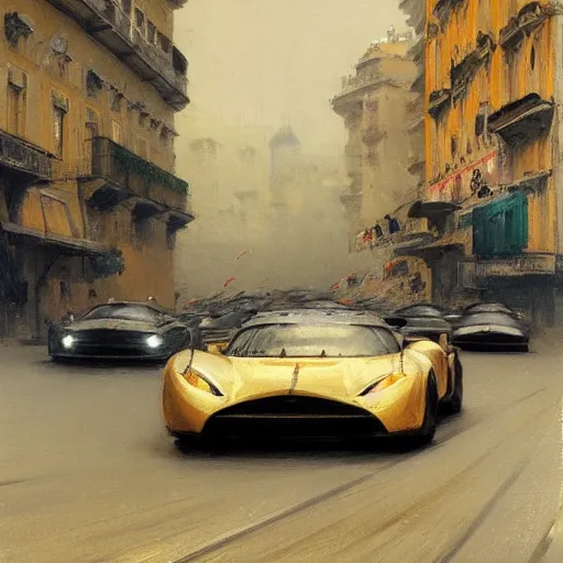 Image similar to a beautiful picture of a car race in the streets of monaco by greg rutkowski and theophile - alexandre steinlen trending on artstation