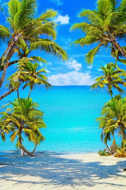 Image similar to beckoning palms over crystal clear water beautiful sunny day