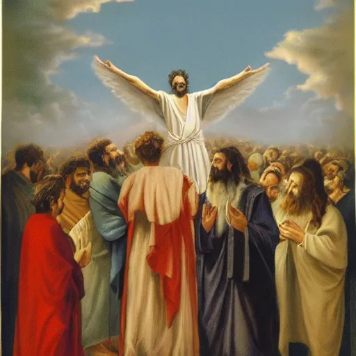Prompt: the Jewish Messiah welcoming the redeemed into heaven