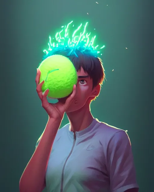 Image similar to highly detailed vfx portrait of a character of a tennis ball monster stephen bliss, unrealengine, greg rutkowski, loish, rhads, beeple, makoto shinkai and lois van baarle, ilya kuvshinov, rossdraws, tom bagshaw,