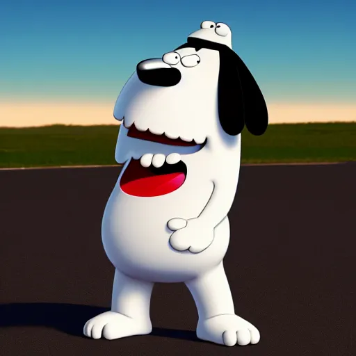 Image similar to brian griffin, from family guy, octane render, 8 k, high resolution, art by seth macfarlane