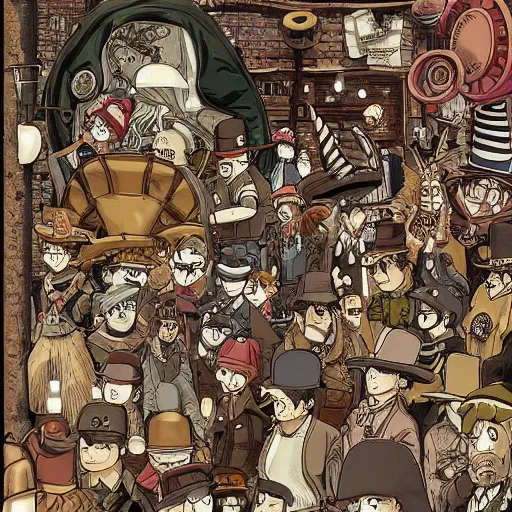 Prompt: steampunk where's Waldo picture by Studio Ghibli, super detailed