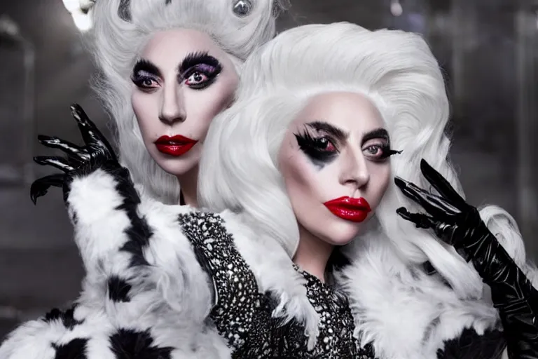Prompt: lady gaga plays cruella in the live action adaptation of cruella, red weapon 8 k s 3 5, cooke anamorphic / i lenses, highly detailed, cinematic lighting