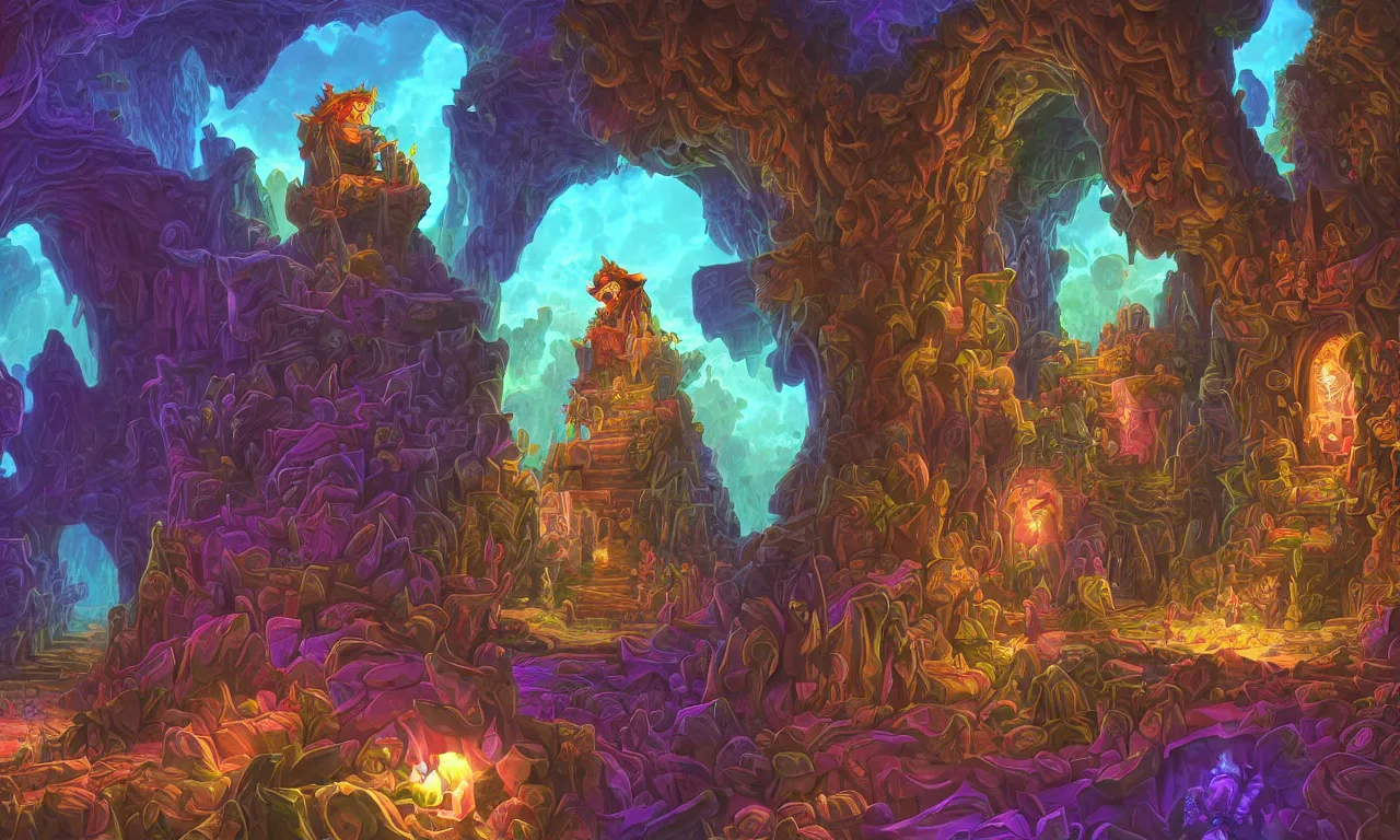 Image similar to large kerberos realm, wizard issues ticket close up, reading a directory, colorful ravine, 3 d art, digital illustration, perfect lighting