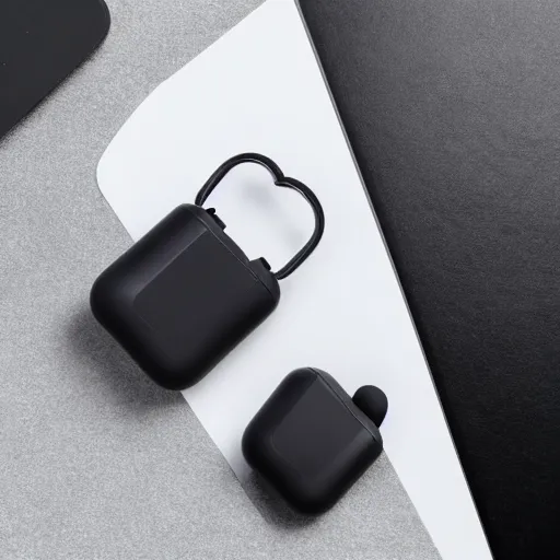 Image similar to black airpods pro case with marshmallow logo on it, studio, product photo