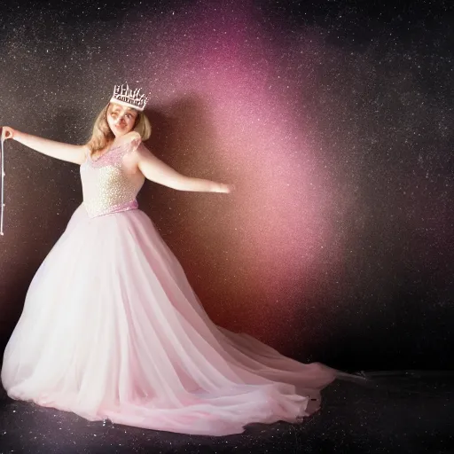 Image similar to tardigrade dressed as a princess, studio photography, black background, 4 k