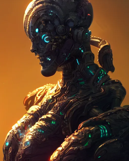 Image similar to benevolent android necromancer, aura of light, artificial intelligence, scifi, futuristic, highly detailed, trending on artstation, lee ji - eun, advanced technology, art by vitaly bulgarov