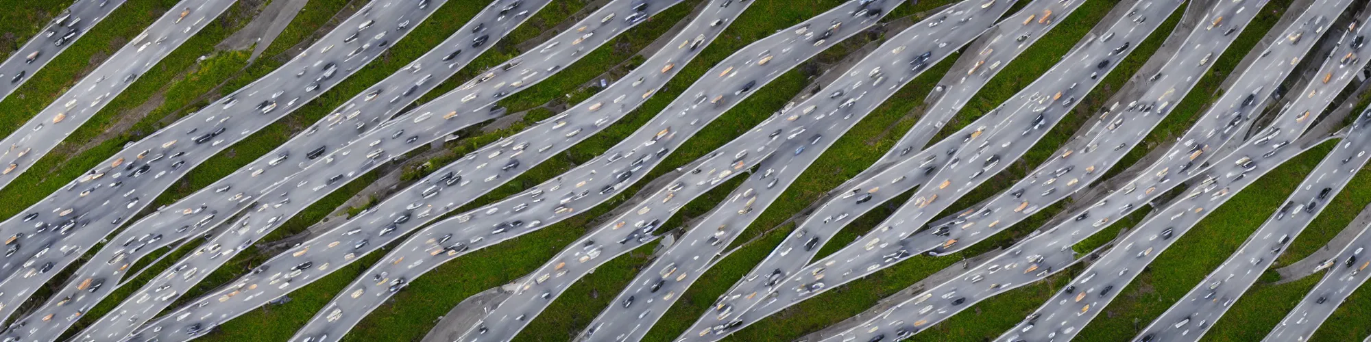 Image similar to top view of busy highway, late afternoon, shadows, cinematic lighting