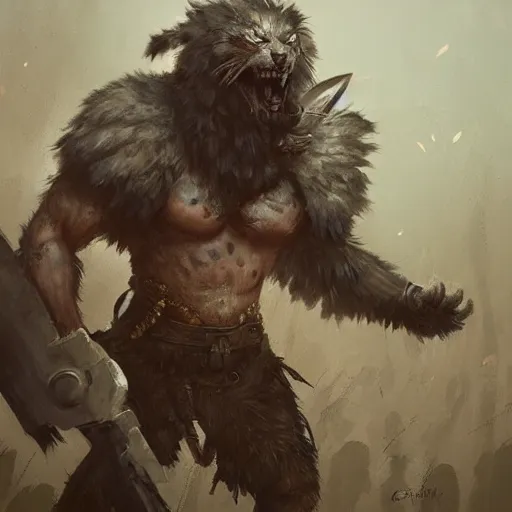 Prompt: A furry Warrior, Illustration, By Greg Rutkowski
