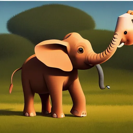 Prompt: cute elephant playing wiht a giraffe, artwork by goro fujita,