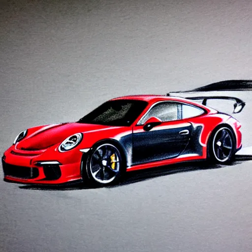 Prompt: a black 2 0 2 1 porsche 9 1 1 gt 3 driving on a windy road, action photo, pencil sketch