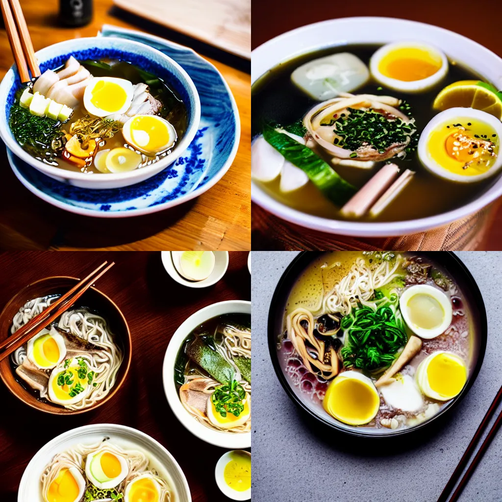 Prompt: A delicious bowl of Japanese shio ramen, Michelin Star, food photography, warm lighting