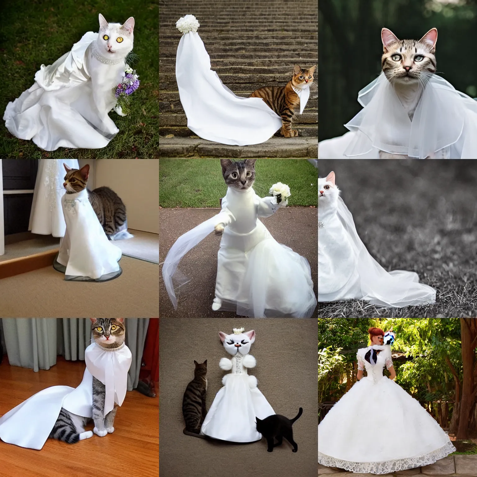 Prompt: a cat wearing a wedding dress