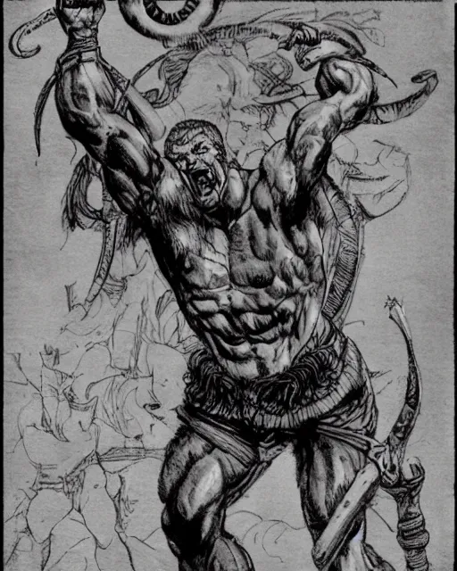 Image similar to cu chulainn, cuhullin, irish legendary warrior, and his ability to achieve warp spasm : muscular transformation with inhuman rage.