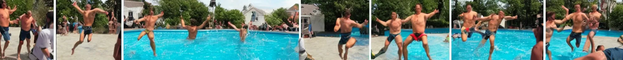 Image similar to 8 consistent frames from a video of a man jumping into a pool