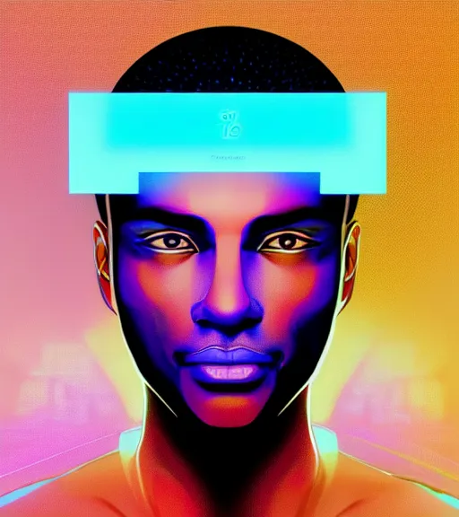 Image similar to symmetry!! egyptian prince of technology, solid cube of light, hard edges, product render retro - futuristic poster scifi, lasers and neon circuits, brown skin man egyptian prince, intricate, elegant, highly detailed, digital painting, artstation, concept art, smooth, sharp focus, illustration, dreamlike, art by artgerm