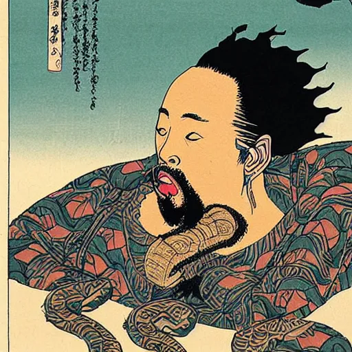 Image similar to ODB from Wu-tang Clan rapping, portrait, style of ancient text, hokusai