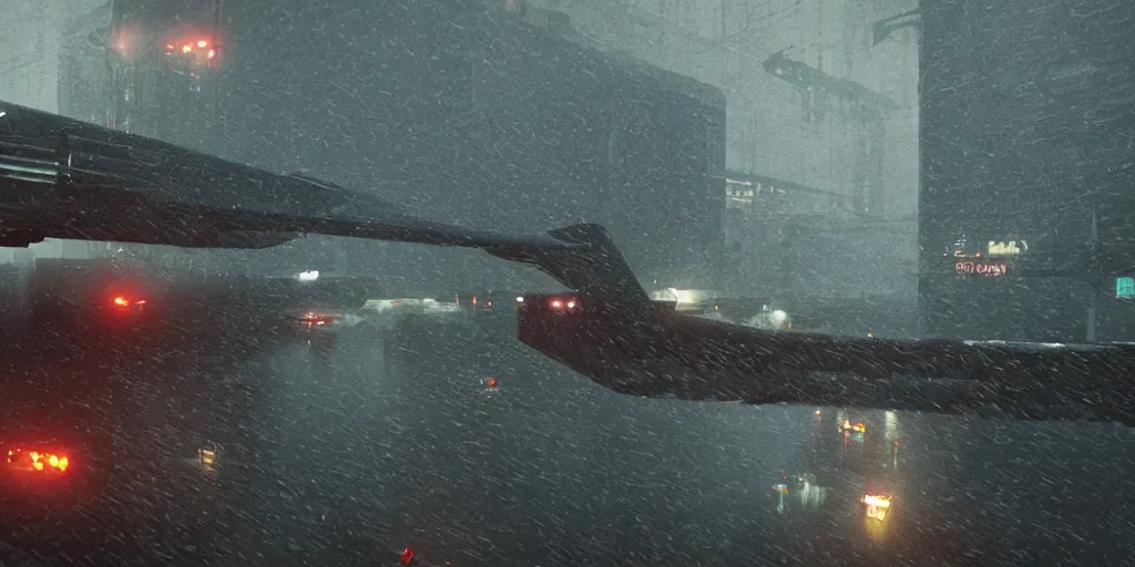 Prompt: screenshot from a renaissance airship cyberpunk cinematic masterpiece, first person shooter, rain, fps, cinematography, photo, photography, 4 k, by greg rutkowski, roger deakins