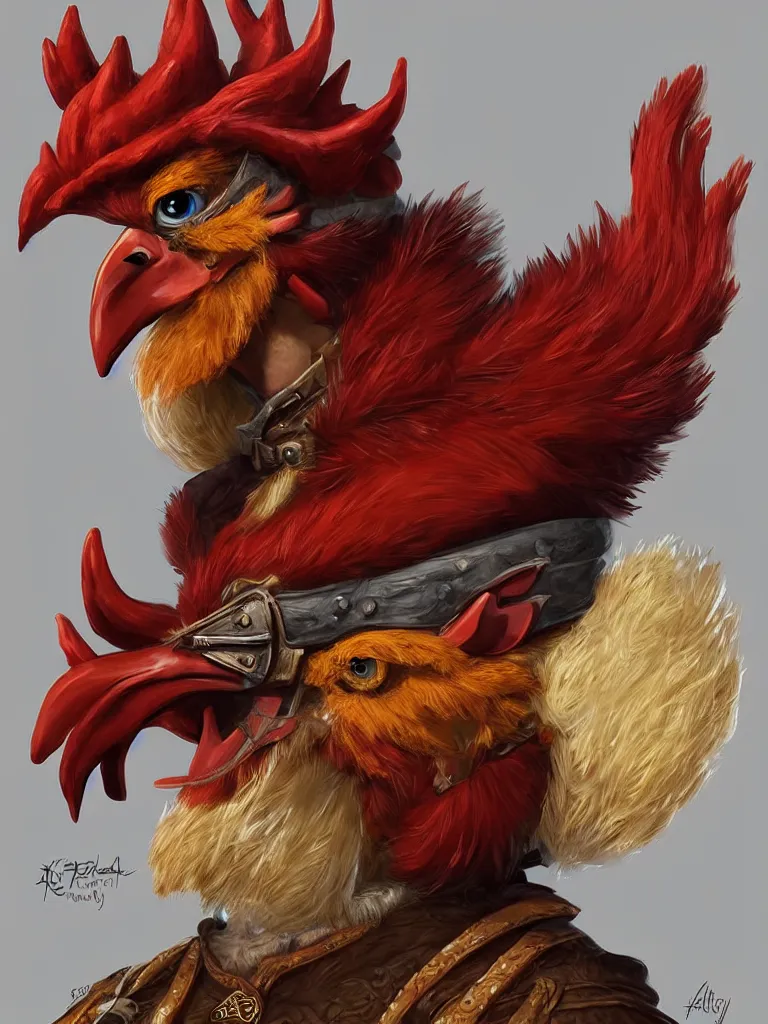 Prompt: portrait of an anthropomorphic rooster man dressed as a fantasy ranger by alex horely orlandelli, fantasy, artstation, d & d, smooth, illustration