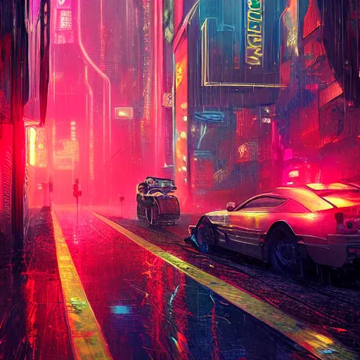 Image similar to many mechanical jellyfishes floating in the street at night after the rain, a mountain in the distance, surreal, cyberpunk, psychedelic, highly detailed, digital art, blade runner 2 0 4 9, darek zabrocki, 8 k