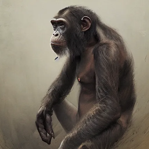 Prompt: an intricate and dramatic painting of a royal chimpanseelephant, hyperdetailed, by Greg Rutkowski and guweiz, muted tonal colors