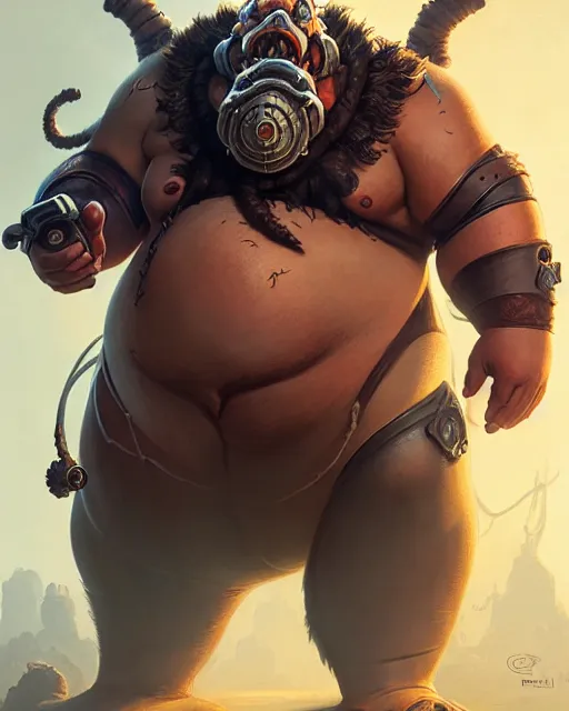 Image similar to roadhog from overwatch, character portrait, portrait, close up, concept art, intricate details, highly detailed by greg rutkowski, michael whelan and gustave dore