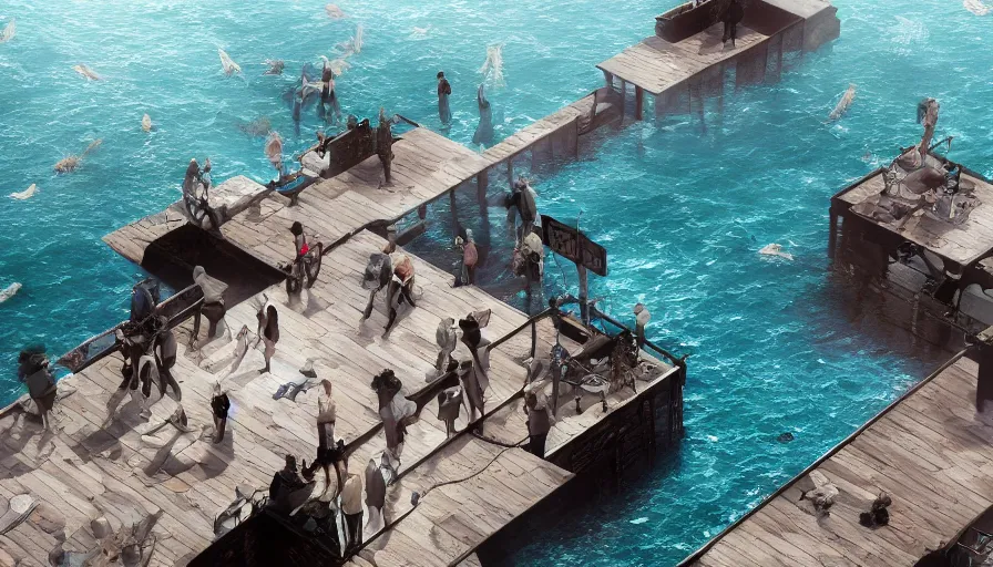 Image similar to limbus with a horde of office managers attacking the ocean unreal engine, hyper realism, realistic shading, cinematic composition, realistic render, octane render, detailed textures, photorealistic, wide shot