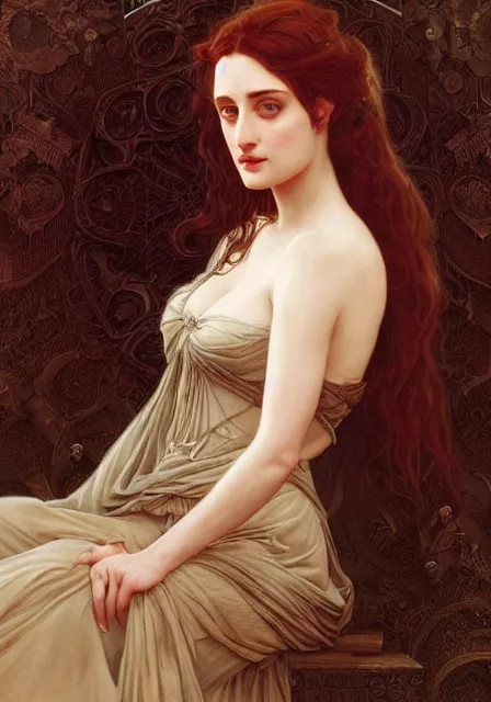 Image similar to sansa eva green gothic, intricate, elegant, highly detailed, digital painting, artstation, concept art, smooth, sharp focus, illustration, art by artgerm and greg rutkowski and alphonse mucha and william - adolphe bouguereau