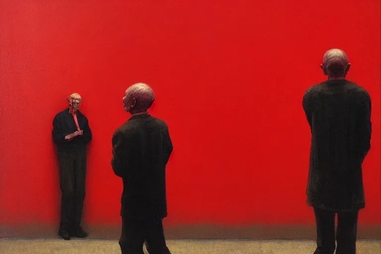 Prompt: only with red, a red old man try to sell a portrait, cheering crowd, in the style of beksinski, parts by edward hopper, parts by rodcenko, parts by yue minjun, intricate and epic composition, red by caravaggio, insanely quality, highly detailed, masterpiece, red light, artstation, 4 k