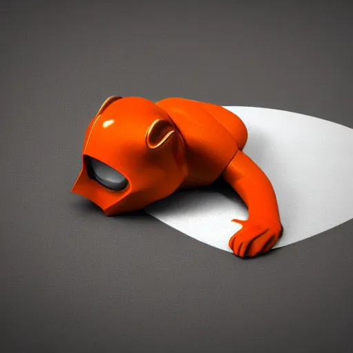 Image similar to 3 d rendered hyper realistic hyper detailed calico cat droid wearing an orange cat - shaped darth vader helmet, octane render, blender, 8 k